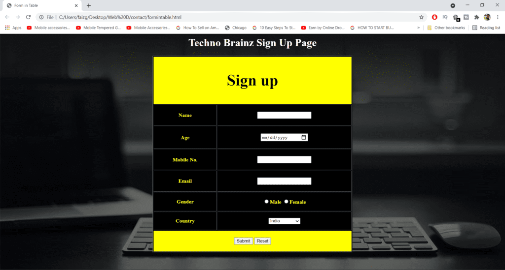 how to make student registration form in html